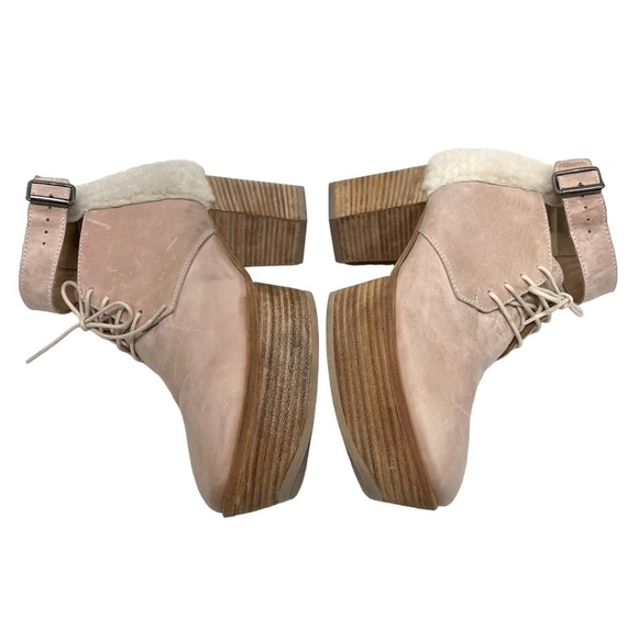 Creatures Of Comfort Pink Leather Platform Shearling Lace Up Ankle Booties 39.5 - Picture 10 of 14